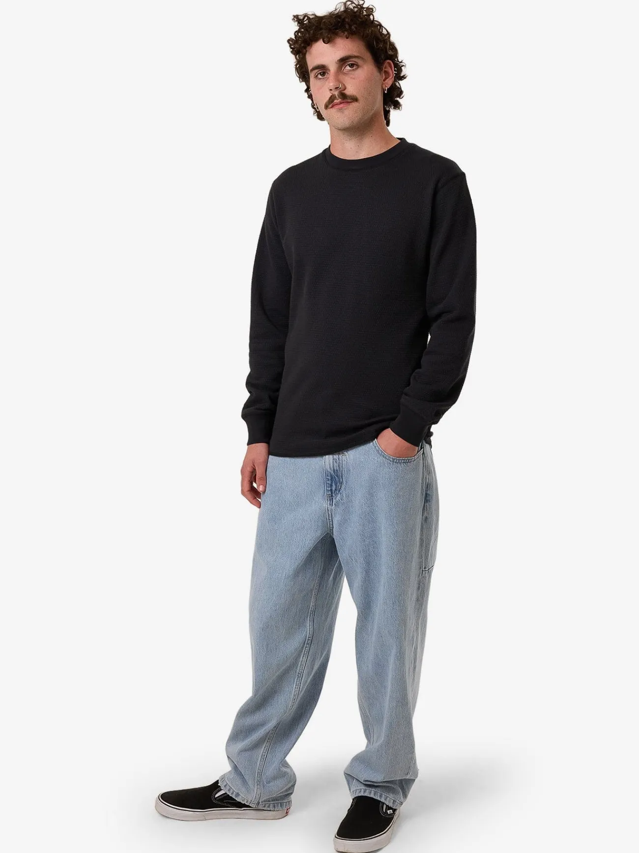Outlet Thrills Adapted Waffle Long Sleeve - Faded Black FadedBlack