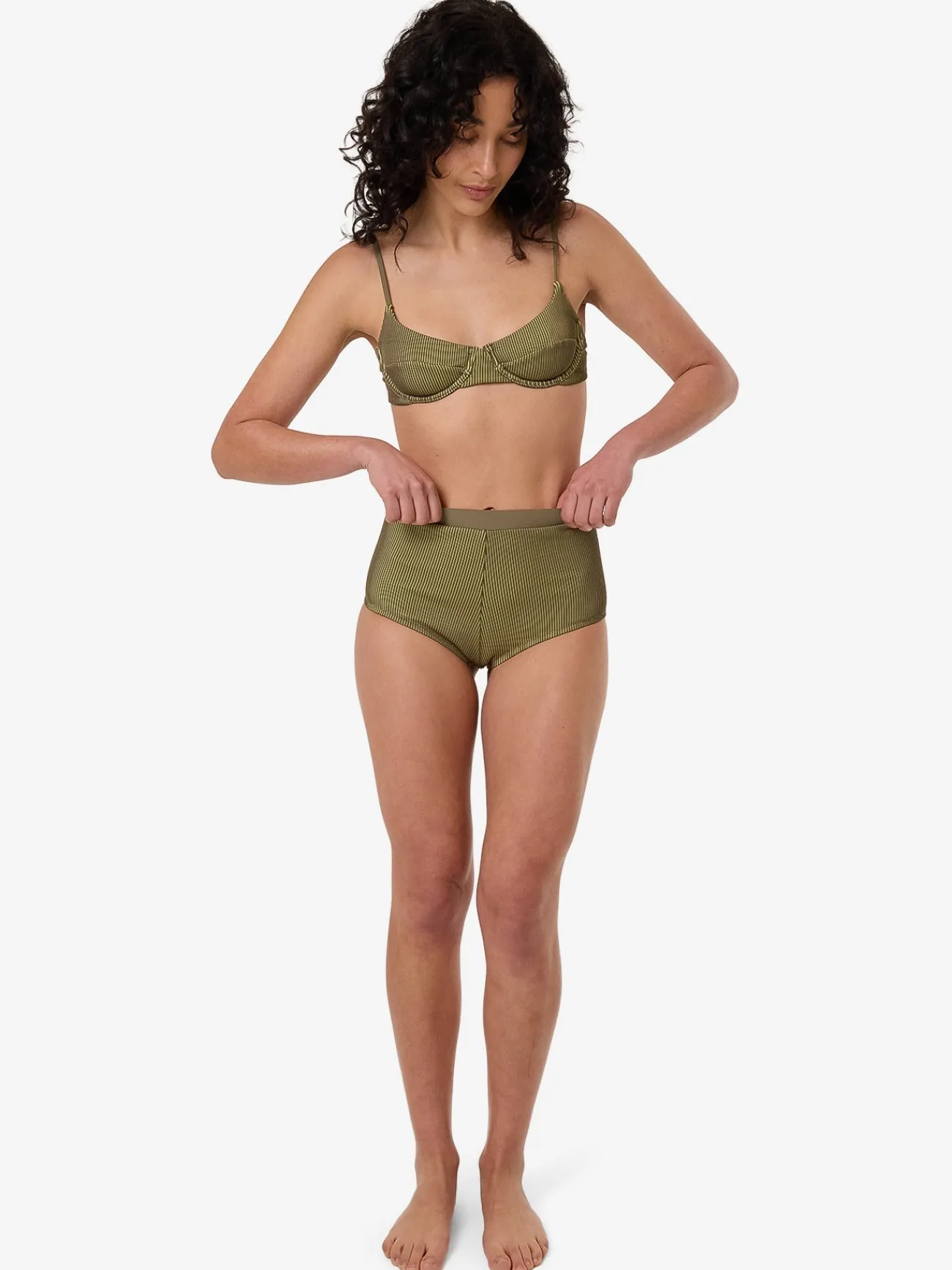 Fashion Thrills Alba Rib Boy Leg Bikini Bottom - Pickle Green PickleGreen