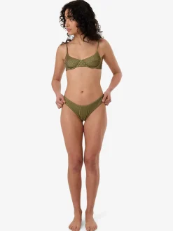 Sale Thrills Alba Rib Classic Bikini Bottom - Pickle Green PickleGreen