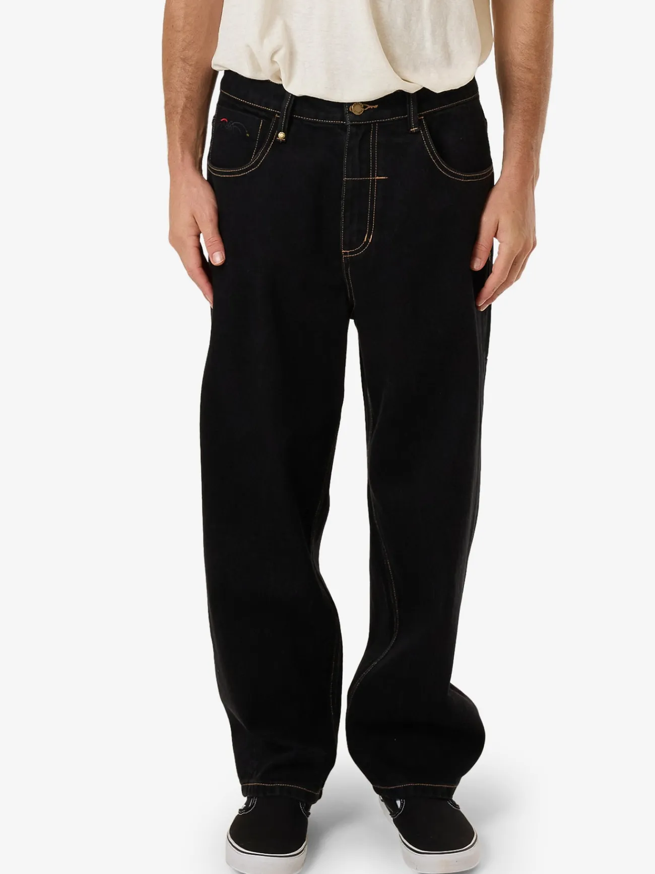 Sale Thrills Big Slacker Embro Denim Jean - Black Rinse BlackRinse