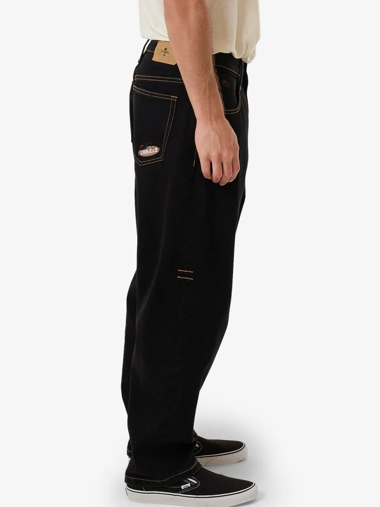 Sale Thrills Big Slacker Embro Denim Jean - Black Rinse BlackRinse