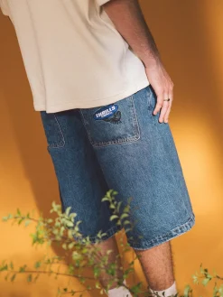 New Thrills Big Slacker Lifted Embro Denim Short - Rinsed Blues RinsedBlues