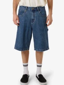 New Thrills Big Slacker Lifted Embro Denim Short - Rinsed Blues RinsedBlues