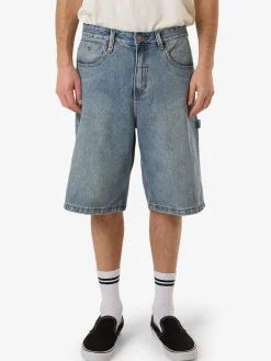 Outlet Thrills Big Slacker Lifted Embro Denim Short - Dirty Weathered Blue DirtyWeatheredBlue