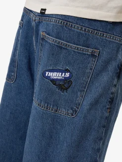 New Thrills Big Slacker Lifted Embro Denim Short - Rinsed Blues RinsedBlues