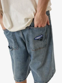 Outlet Thrills Big Slacker Lifted Embro Denim Short - Dirty Weathered Blue DirtyWeatheredBlue
