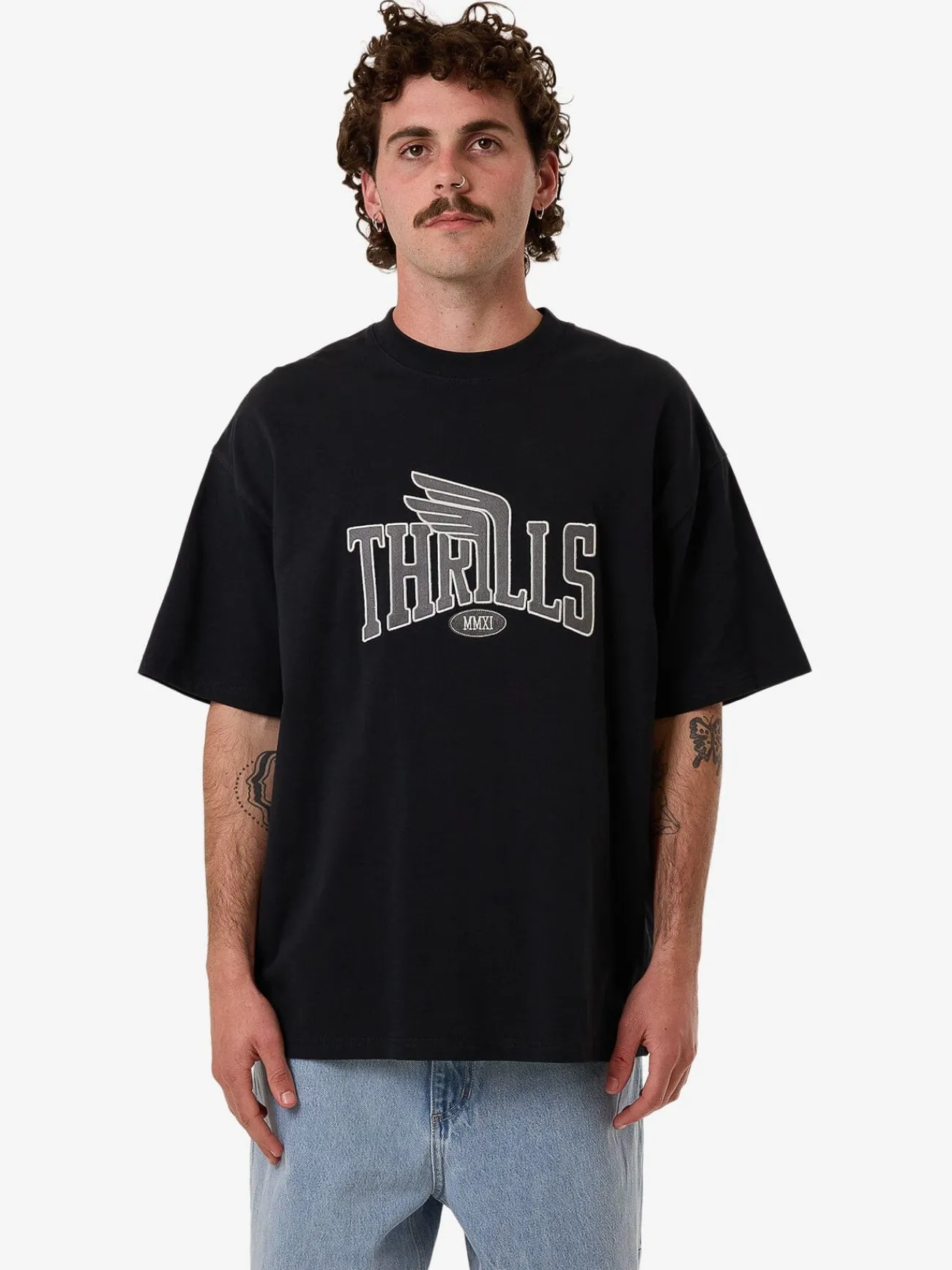 Discount Thrills Born To Fly Box Fit Oversize Tee - Washed Black WashedBlack