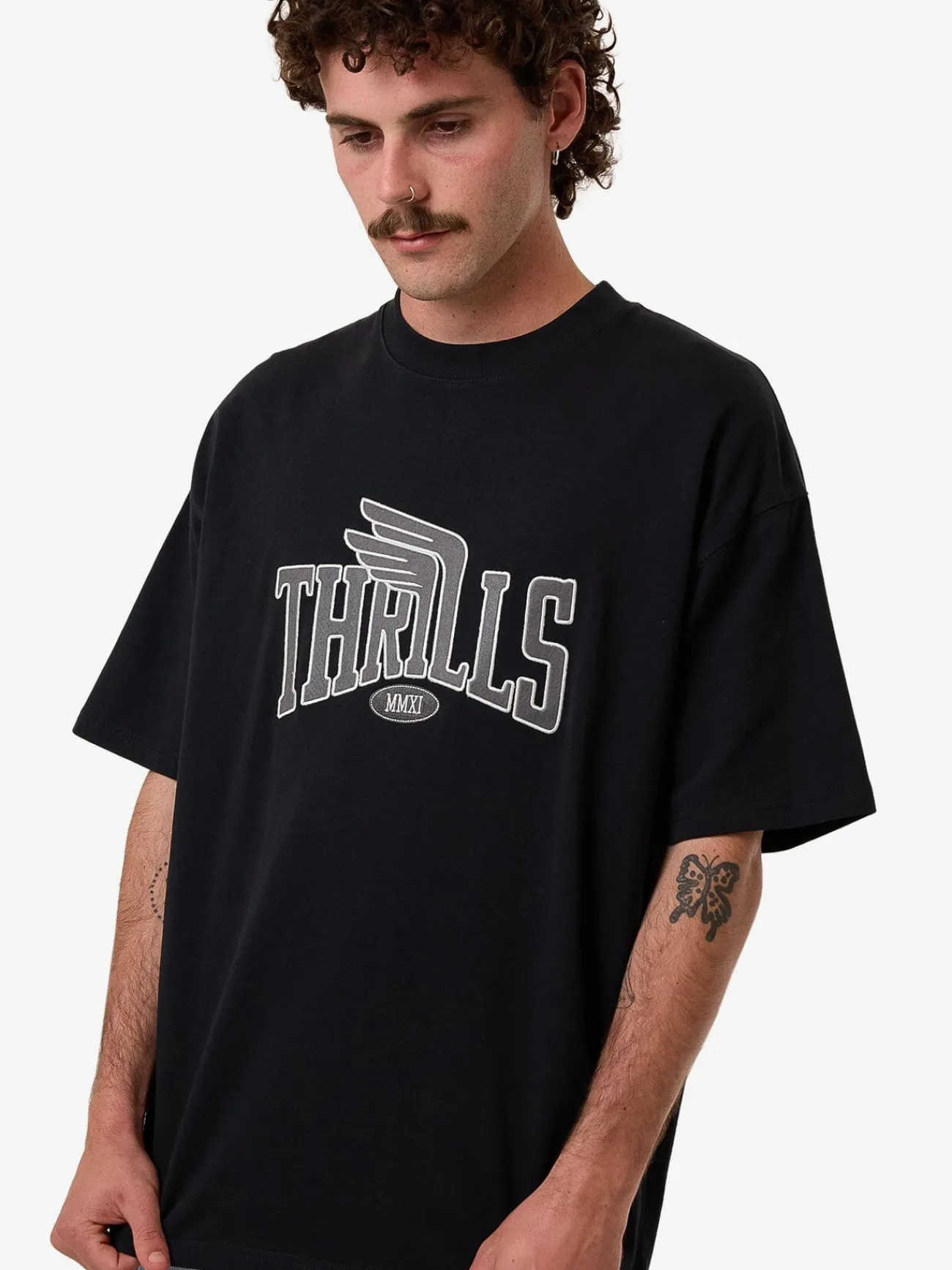 Discount Thrills Born To Fly Box Fit Oversize Tee - Washed Black WashedBlack