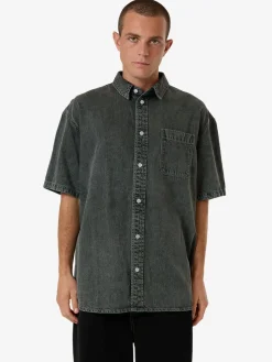 Sale Thrills Canyon Oversize Short Sleeve Denim Shirt - Dark Forest DarkForest