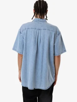 Clearance Thrills Canyon Oversize Short Sleeve Denim Shirt - Faded Rinse Indigo FadedRinseIndigo