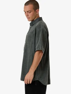 Sale Thrills Canyon Oversize Short Sleeve Denim Shirt - Dark Forest DarkForest