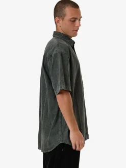 Sale Thrills Canyon Oversize Short Sleeve Denim Shirt - Dark Forest DarkForest
