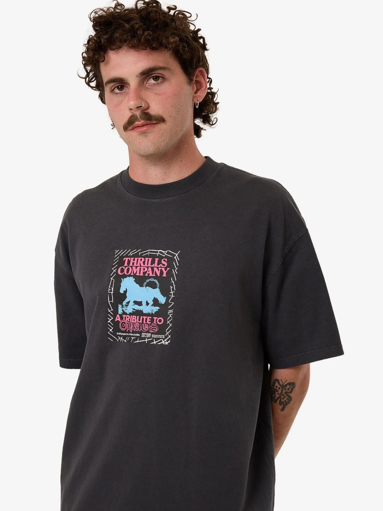 Discount Thrills Chain Of Formation Box Fit Oversize Tee - Dark Charcoal DarkCharcoal