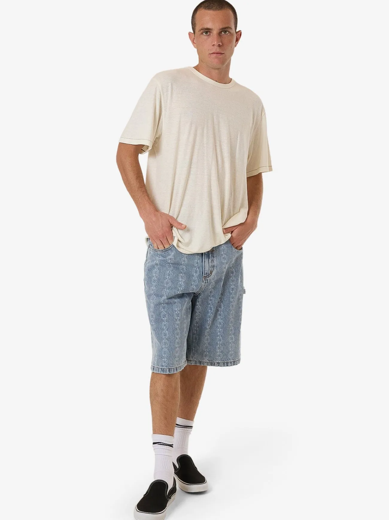 Fashion Thrills Chain Reaction Big Slacker Denim Short - Faded Rinse Indigo FadedRinseIndigo