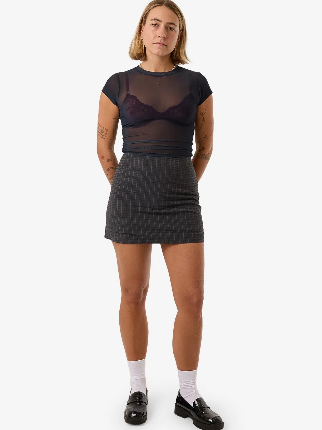Discount Thrills Colby Skirt - Charcoal Pinstripe CharcoalPinstripe