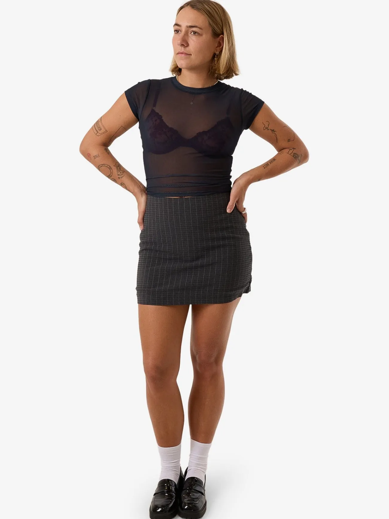 Discount Thrills Colby Skirt - Charcoal Pinstripe CharcoalPinstripe