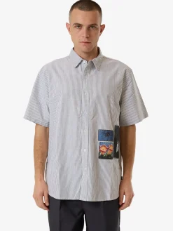 Fashion Thrills Come & Believe Short Sleeve Shirt - Jasper Green Stripe JasperGreenStripe