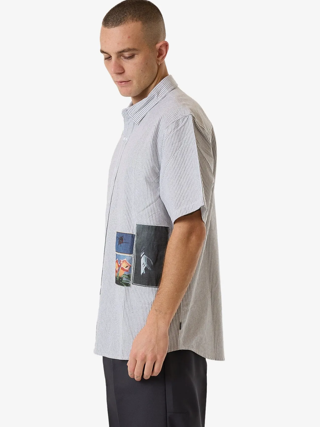 Fashion Thrills Come & Believe Short Sleeve Shirt - Jasper Green Stripe JasperGreenStripe