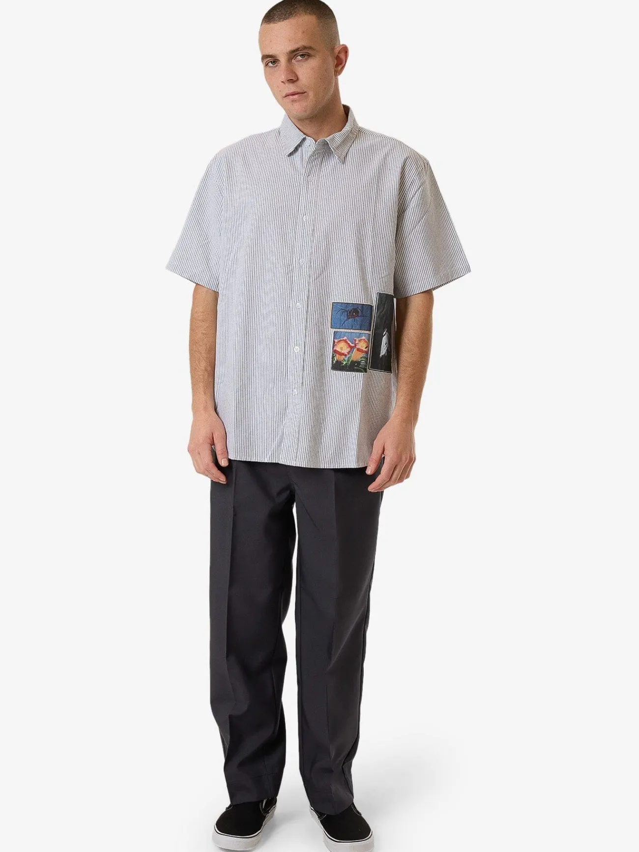 Fashion Thrills Come & Believe Short Sleeve Shirt - Jasper Green Stripe JasperGreenStripe
