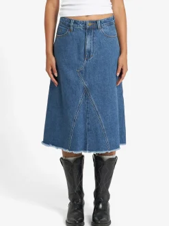 Fashion Thrills Cooper Midi Skirt - Rinsed Blue RinsedBlue