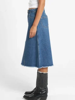 Fashion Thrills Cooper Midi Skirt - Rinsed Blue RinsedBlue
