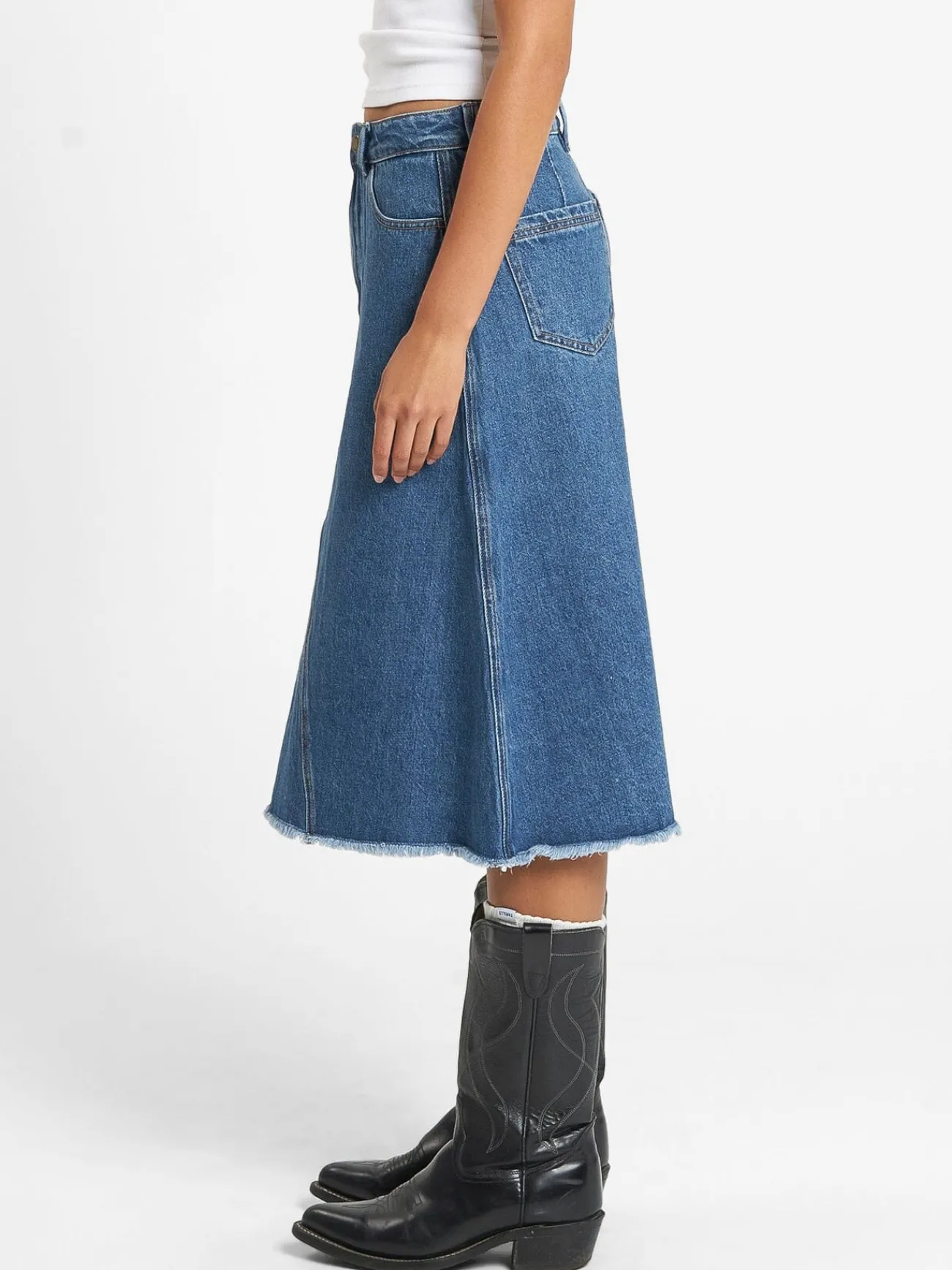 Fashion Thrills Cooper Midi Skirt - Rinsed Blue RinsedBlue