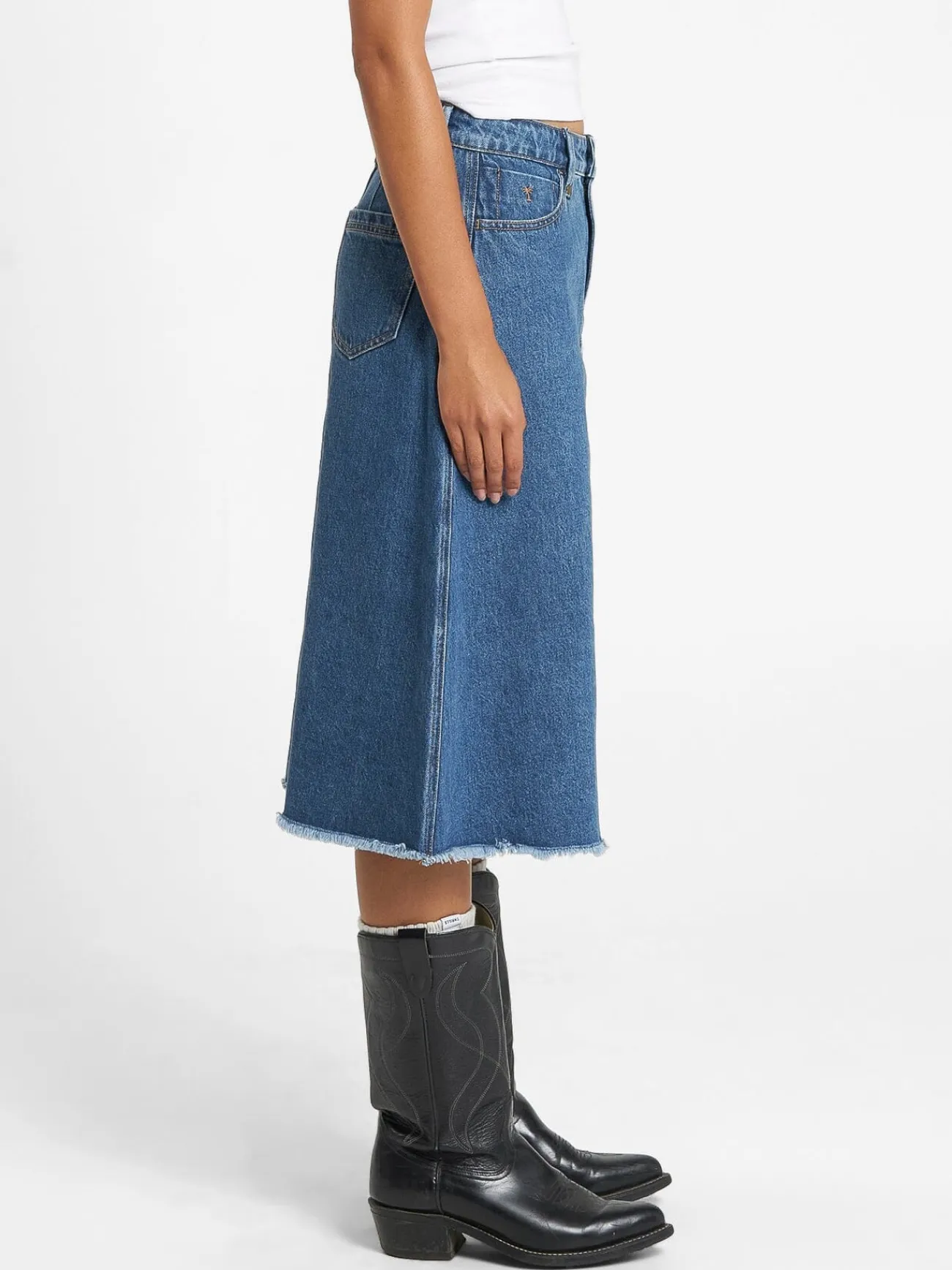 Fashion Thrills Cooper Midi Skirt - Rinsed Blue RinsedBlue