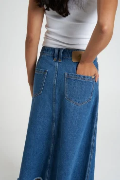 Fashion Thrills Cooper Midi Skirt - Rinsed Blue RinsedBlue