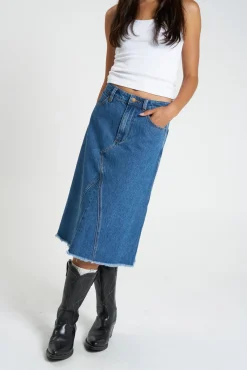 Fashion Thrills Cooper Midi Skirt - Rinsed Blue RinsedBlue