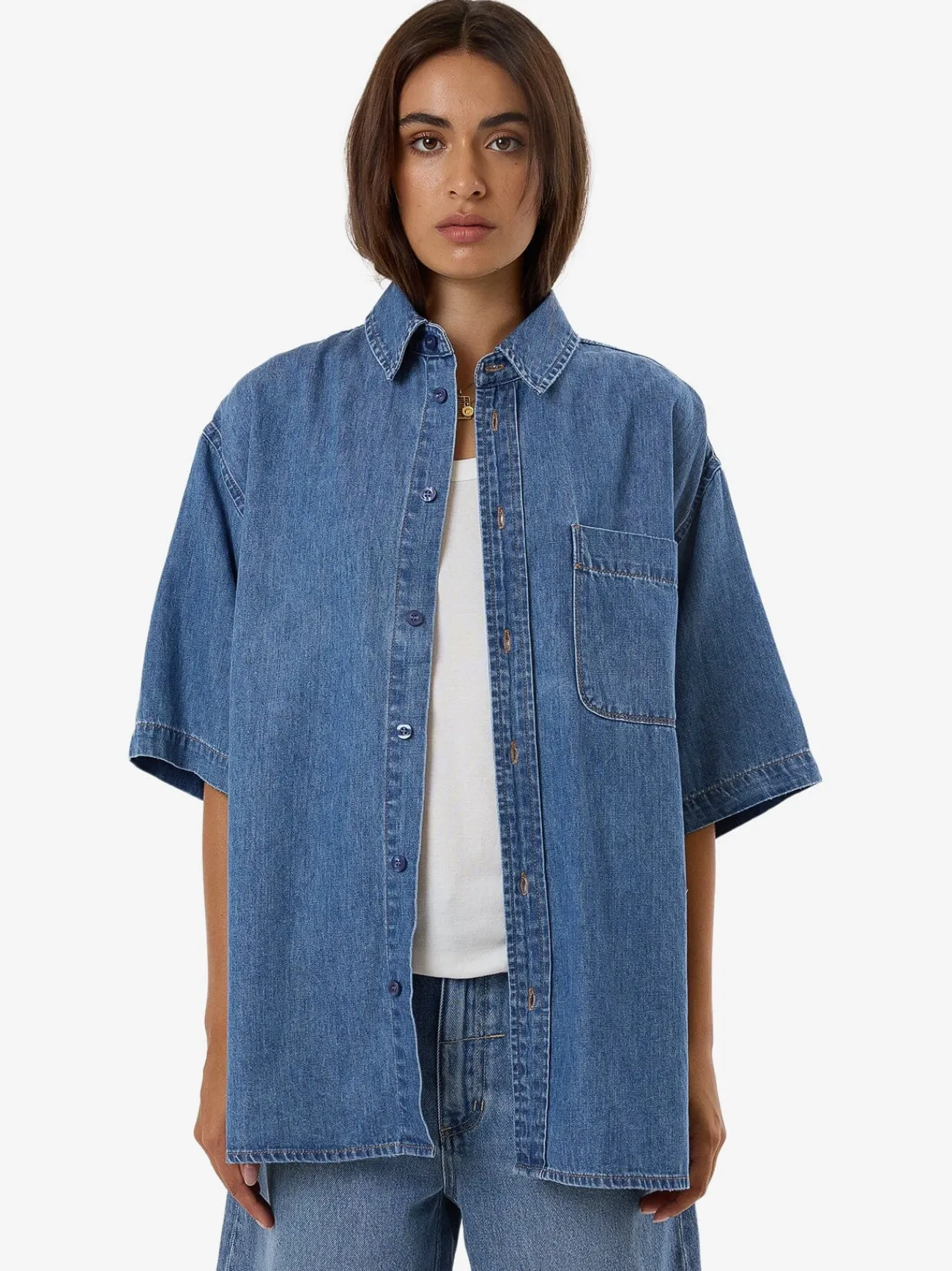 Online Thrills Darian Denim Shirt - Dark Dust Blue DarkDustBlue
