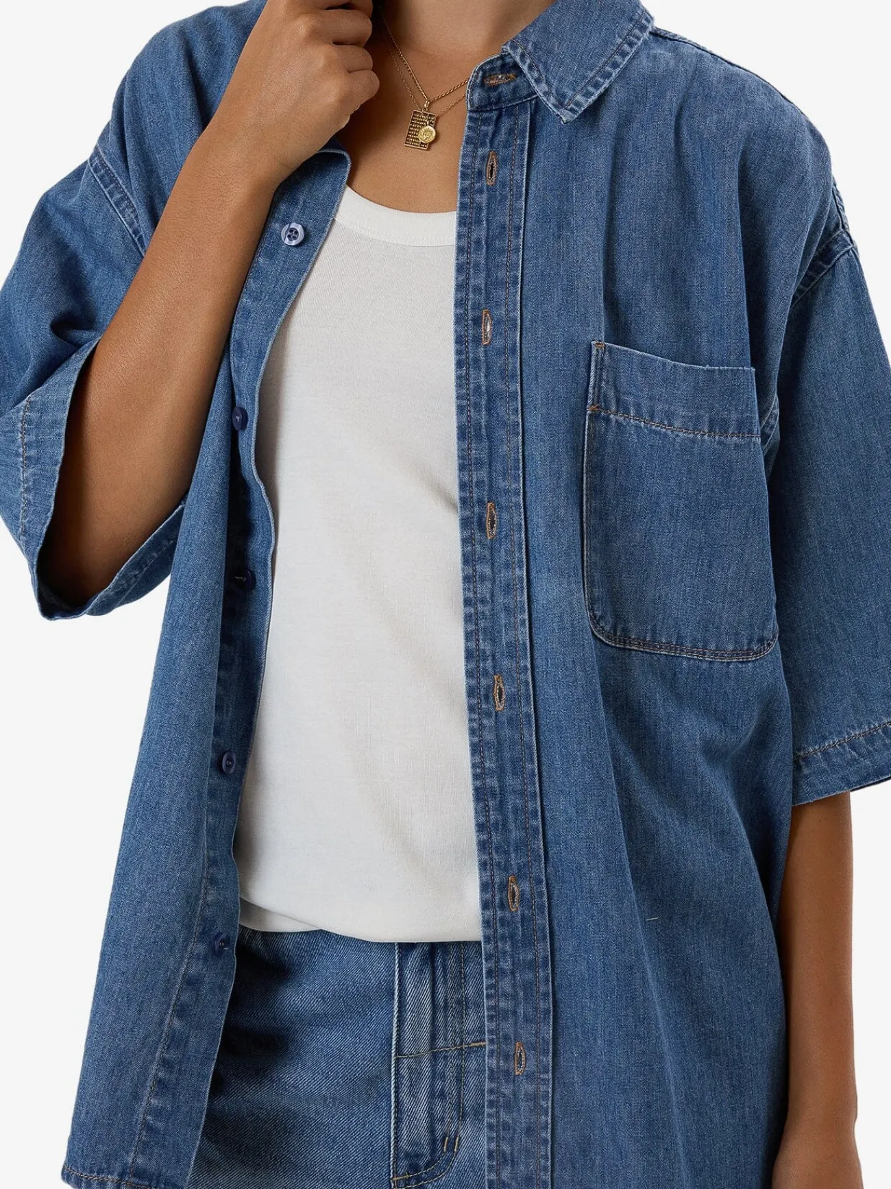 Online Thrills Darian Denim Shirt - Dark Dust Blue DarkDustBlue