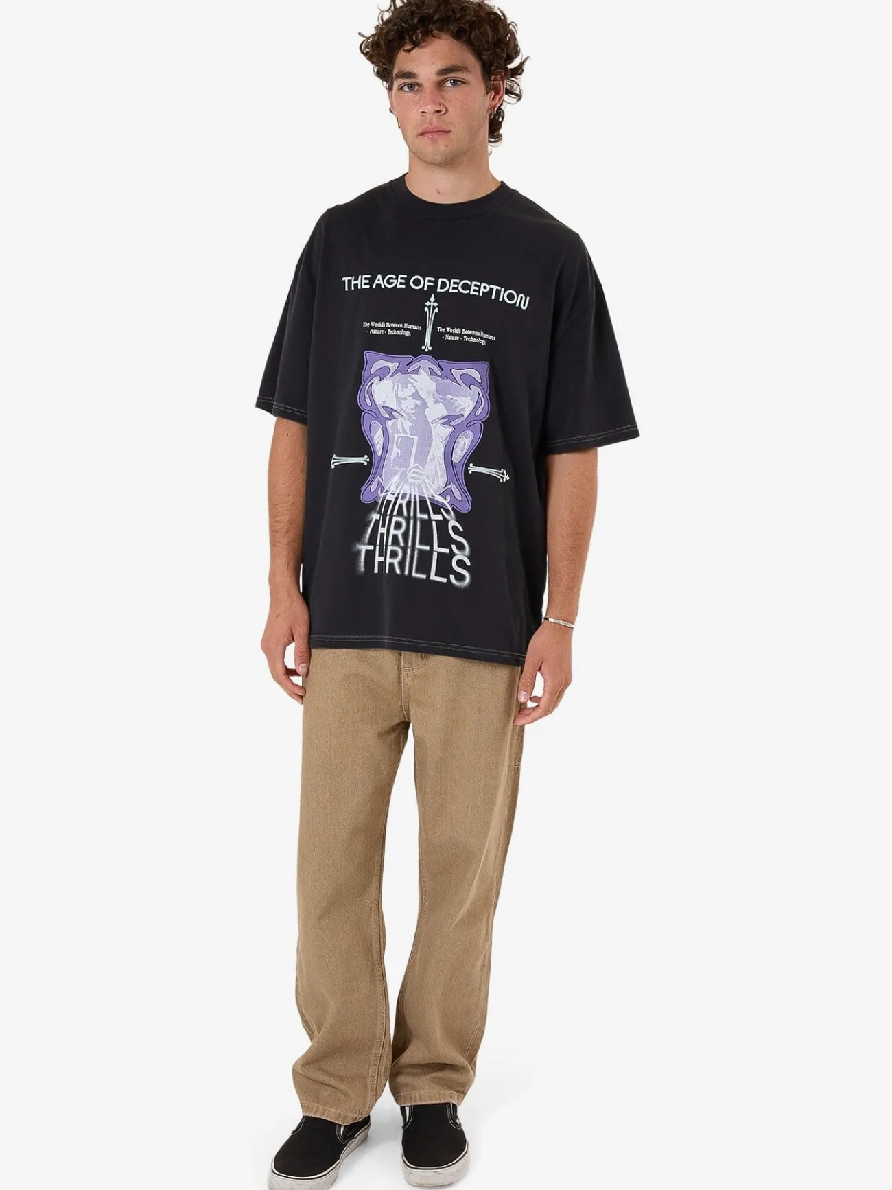 Sale Thrills Deception Box Fit Oversize Tee - Washed Black WashedBlack