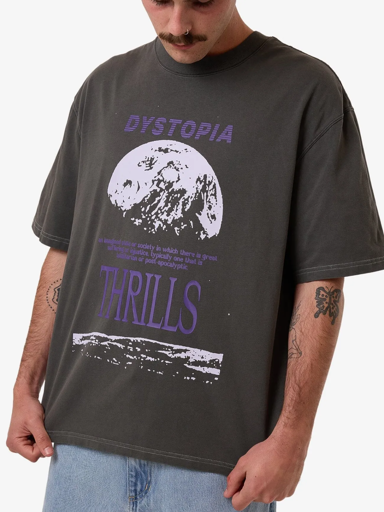 New Thrills Dystopia Box Fit Oversize Short Tee - Merch Black MerchBlack