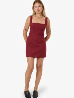 Online Thrills Elsie Square Neck Dress - Dark Cherry DarkCherry