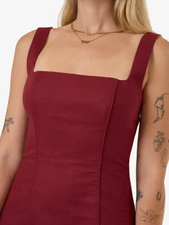 Online Thrills Elsie Square Neck Dress - Dark Cherry DarkCherry