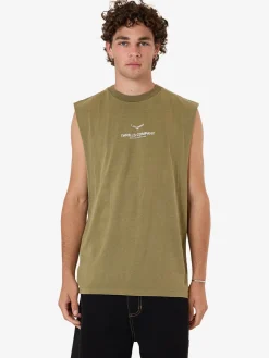 New Thrills Emblem Merch Fit Muscle Tee - Olive