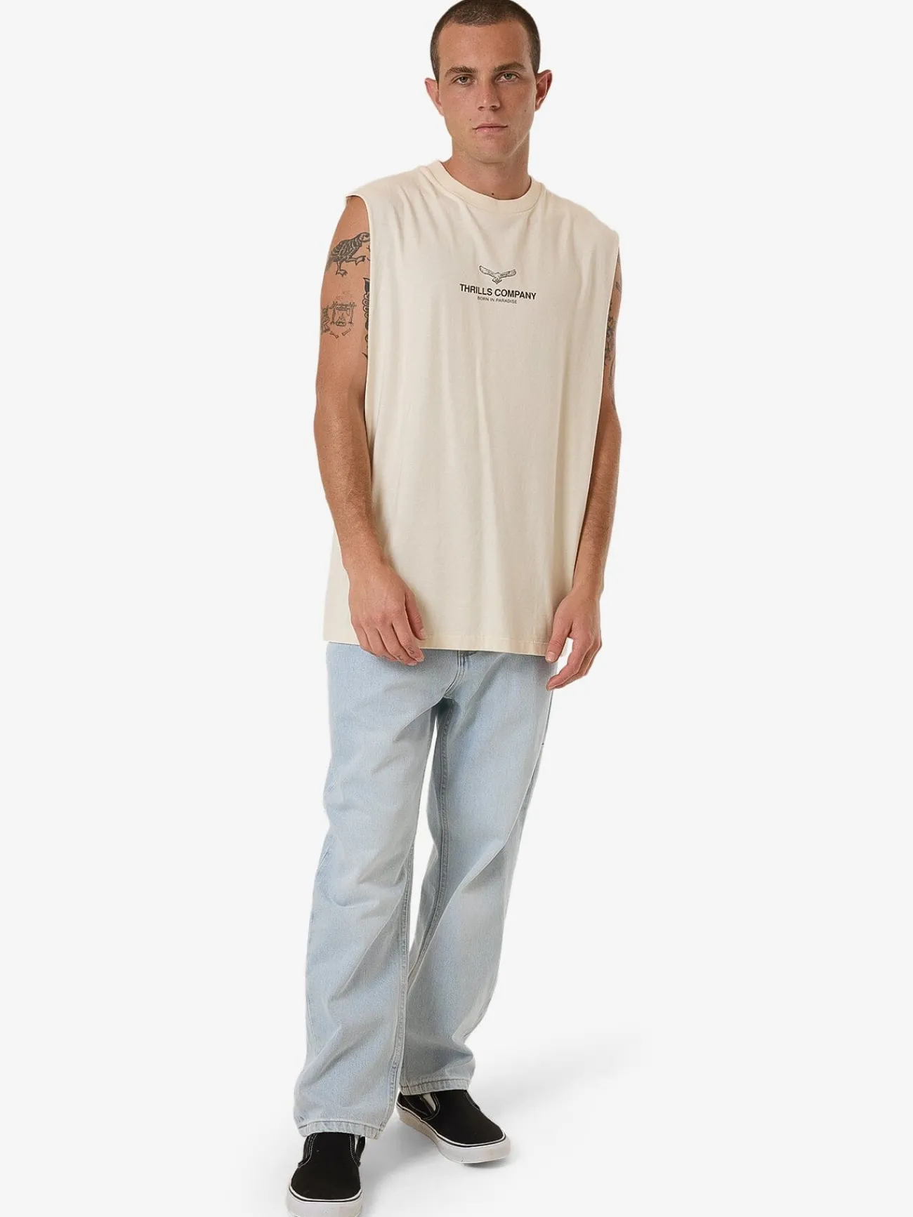 Hot Thrills Emblem Merch Fit Muscle Tee - Unbleached