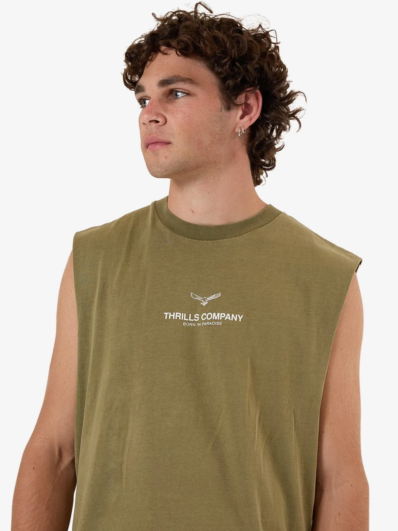 New Thrills Emblem Merch Fit Muscle Tee - Olive