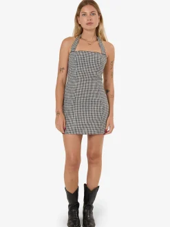 Discount Thrills Gia Gingham Halter Dress - Black