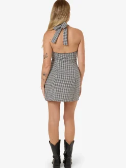 Discount Thrills Gia Gingham Halter Dress - Black
