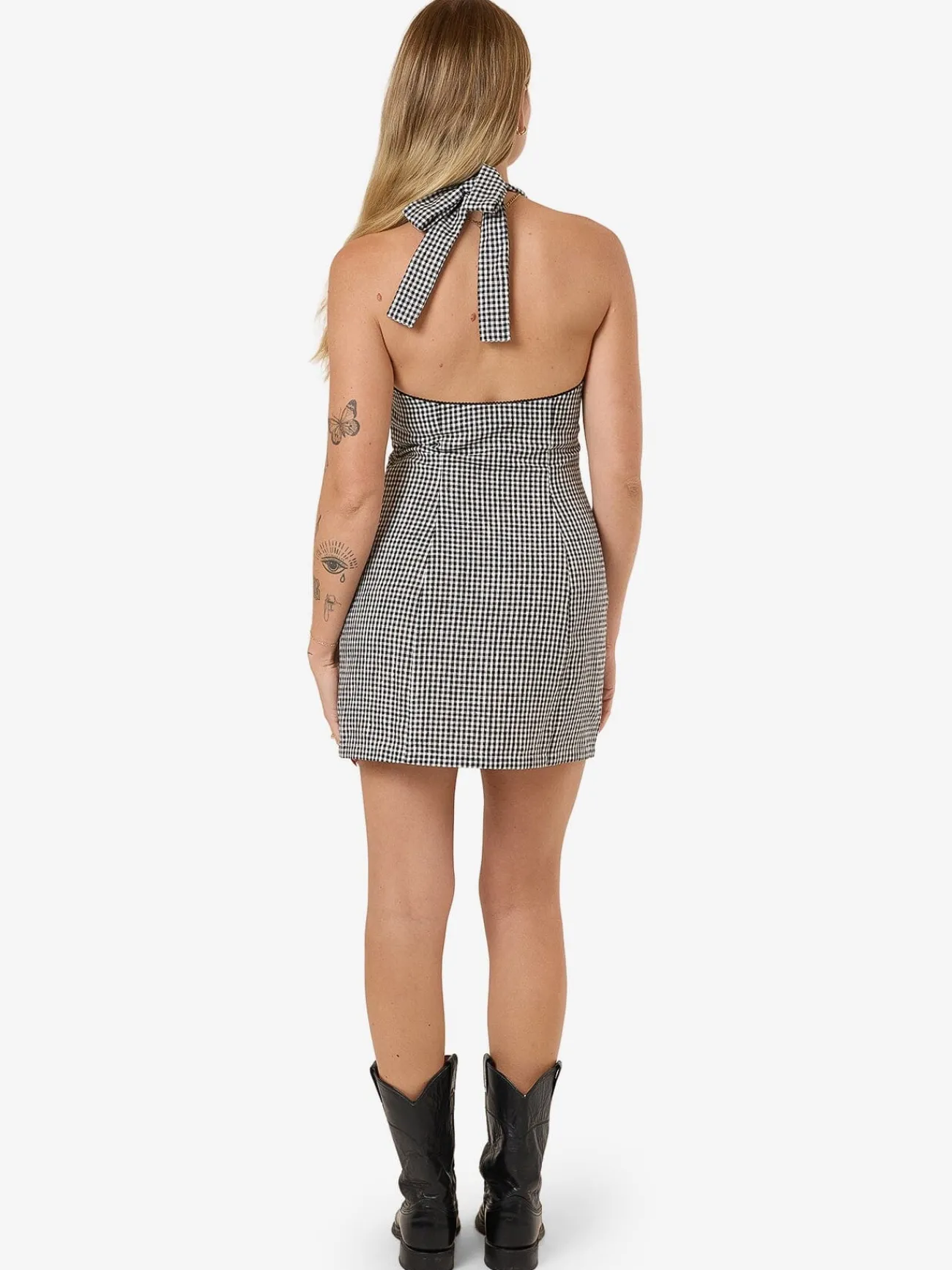 Discount Thrills Gia Gingham Halter Dress - Black