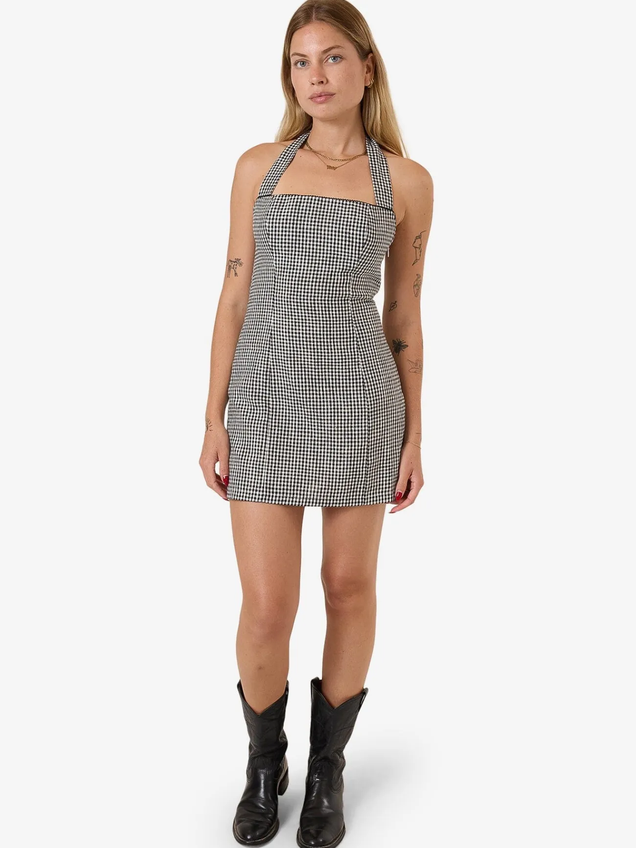 Discount Thrills Gia Gingham Halter Dress - Black