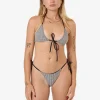 Fashion Thrills Gia Gingham Micro String Bikini Bottom - Black