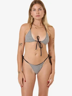 Fashion Thrills Gia Gingham Micro String Bikini Bottom - Black