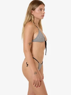 Fashion Thrills Gia Gingham Micro String Bikini Bottom - Black