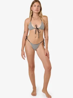 Fashion Thrills Gia Gingham Micro String Bikini Bottom - Black