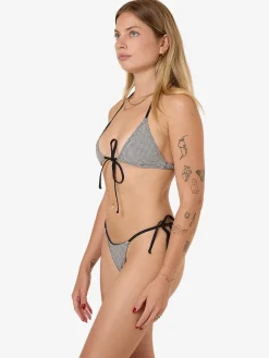New Thrills Gia Gingham Tie Front Tri Bikini Top - Black