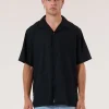 Discount Thrills Hemp Minimal Contrast Stitch Bowling Shirt - Black - Grey Contrast GreyContrast