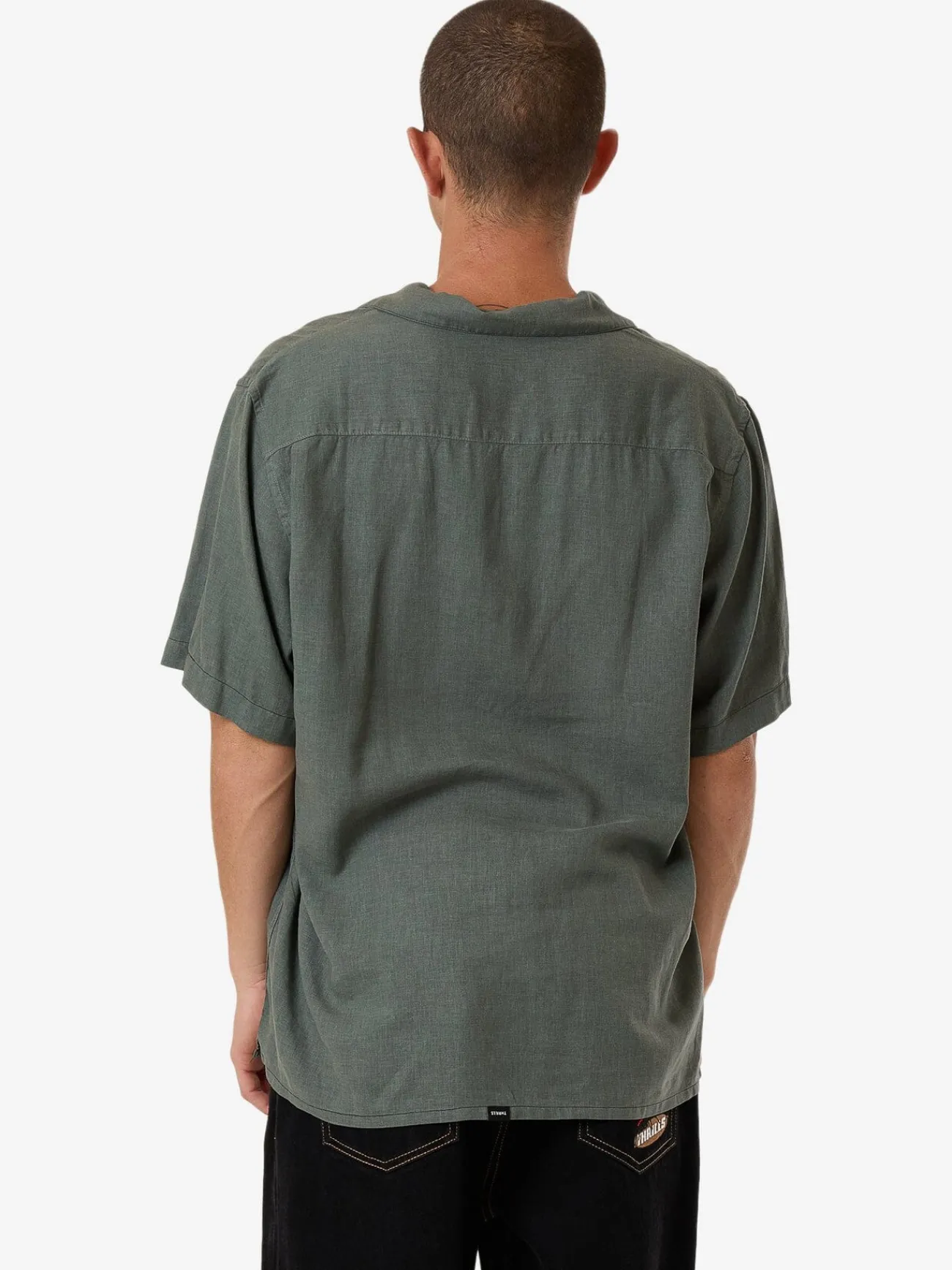 Hot Thrills Hemp Minimal Contrast Stitch Bowling Shirt - Dark Forest DarkForest