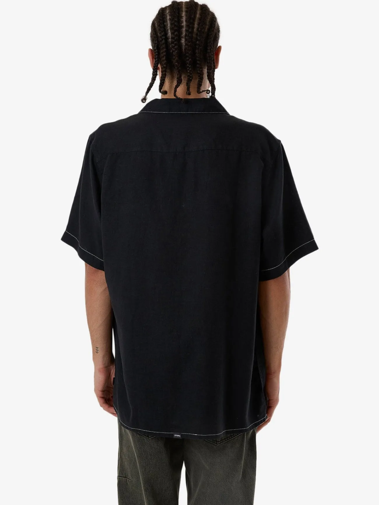 Discount Thrills Hemp Minimal Contrast Stitch Bowling Shirt - Black